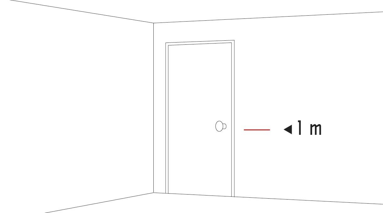 Marca de 1 m al lado de una puerta en el muro