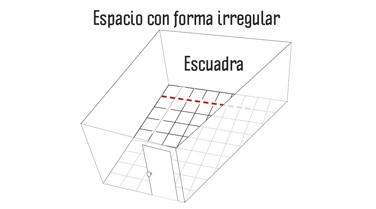 Escuadra en espacio con forma irregular