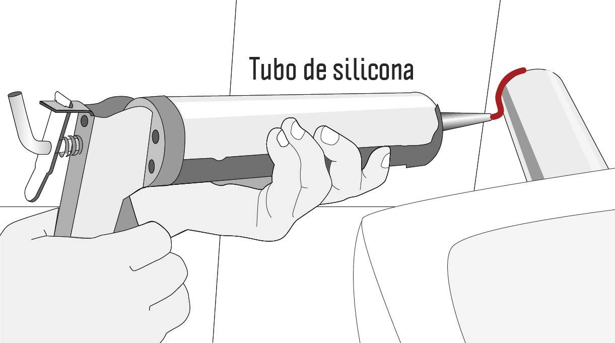 una persona sella las uniones con silicona y una pistola calafatera