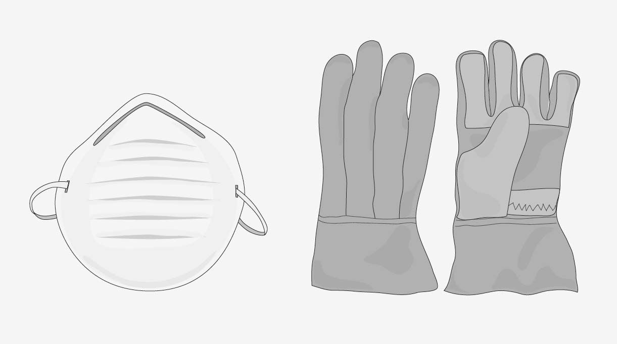 elementos de seguridad: mascarilla y guantes de trabajo