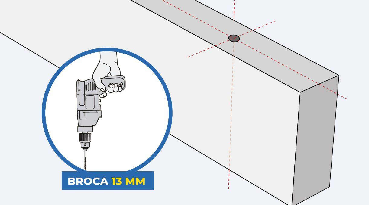Hacer agujeros con broca de 13 mm