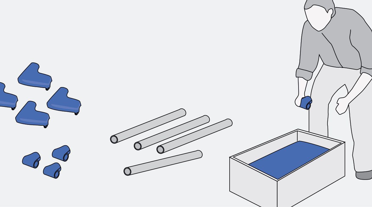 una persona desembala los componentes de la piscina estructural rectangular