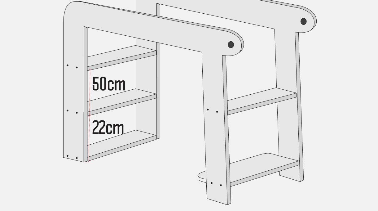 Poner las patas verticales a 50 y 22 cm
