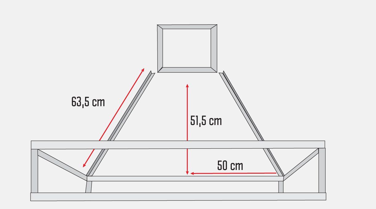 Ubica el marco al centro del dintel, es decir, a los 50 cm, pero dejando un espacio de 51,5 cm para poner las diagonales que formarán la campana.