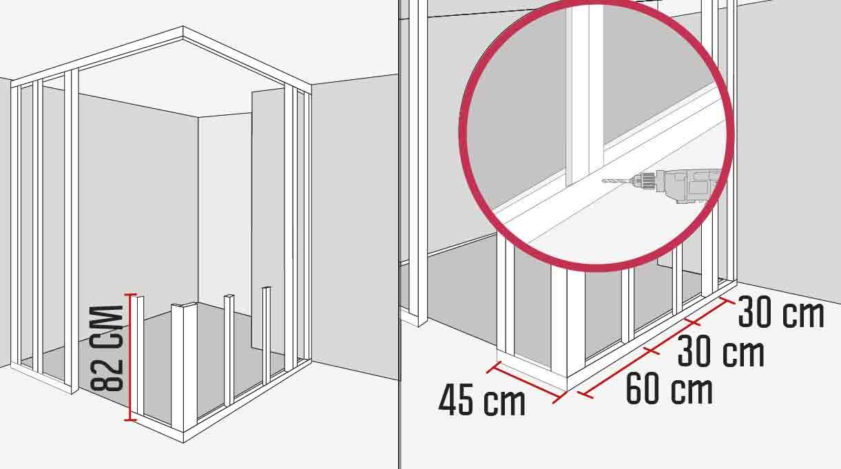 La zona del mesón está compuesta por cuatro pie derecho de 82 cm cada uno