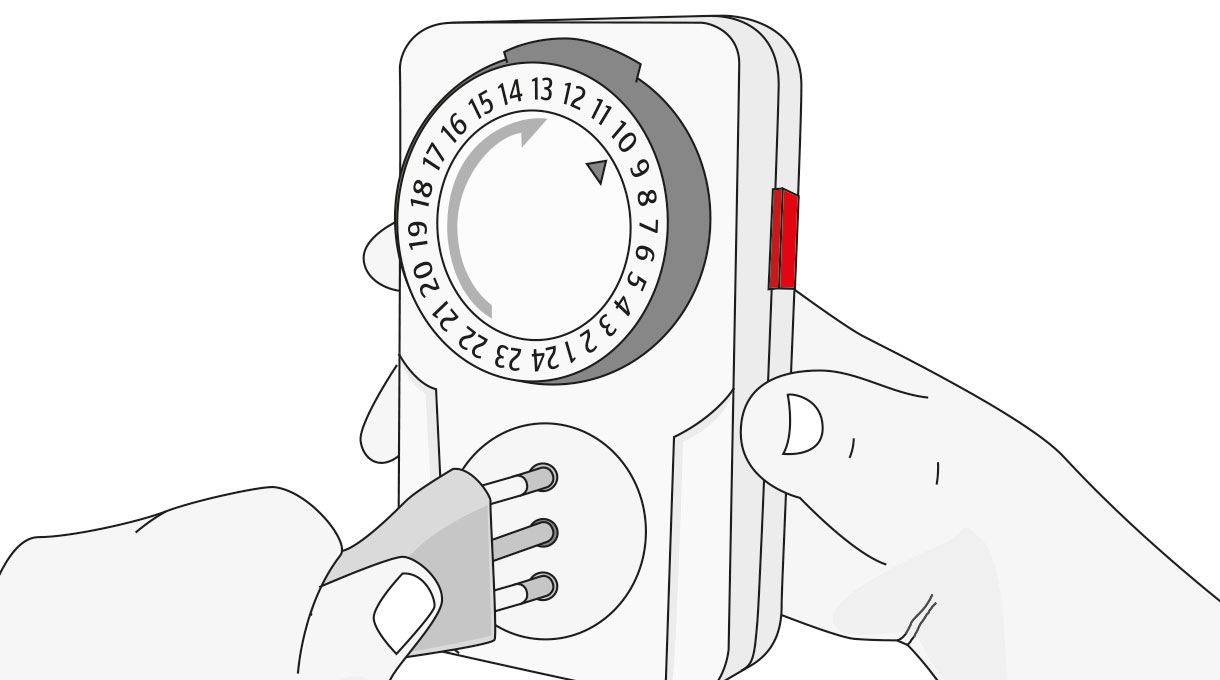 una persona enchufa el cable de un dispositivo eléctrico en el temporizador