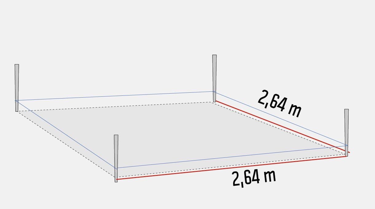 trazar el área de 2,64 x 2.64 metros que cubrirá la pérgola.