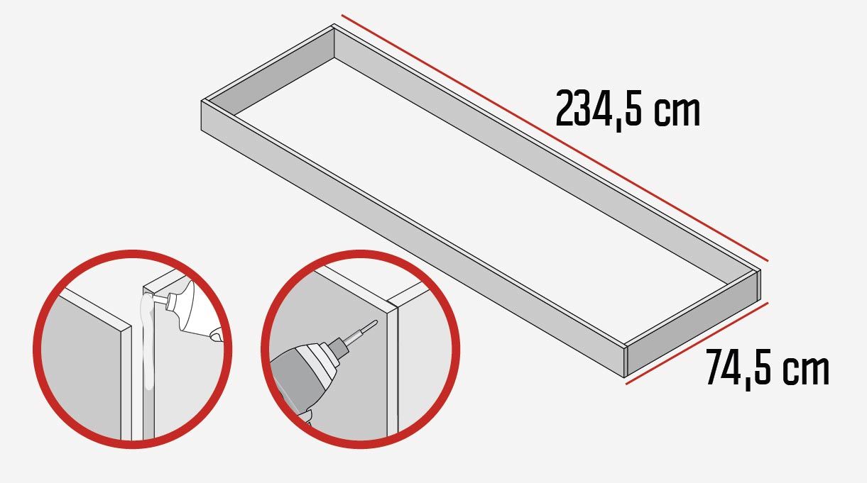 En cada separación del marco interior, que queda entre los travesaños, hay que poner una celosía para que tamice el sol, y los rayos no lleguen de forma directa. Son 3 celosías (una para cada espacio) que miden 74,5 x 234,5 cm
