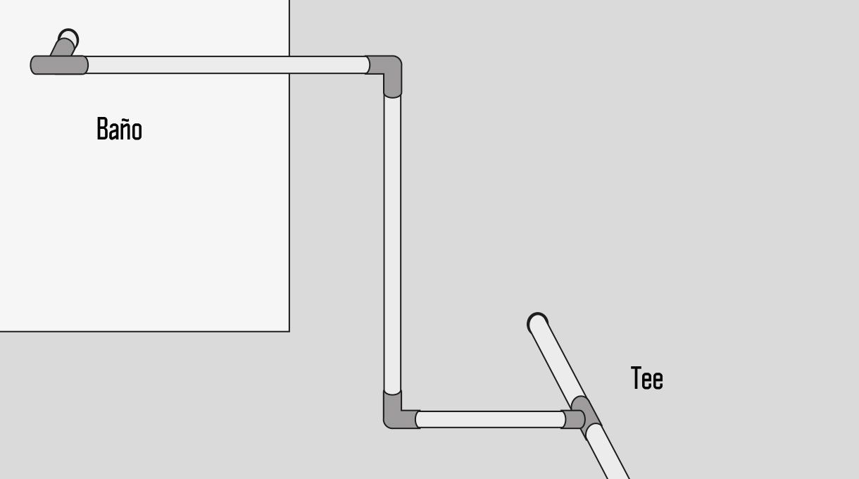 una conexión para instalación de agua potable con tee y cañerías