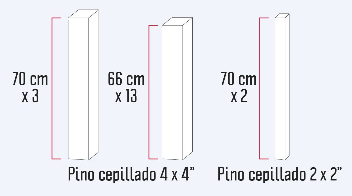 Medidas de los cortes de pino para el sillón de madera