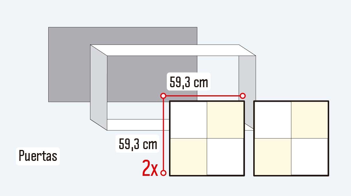 Para comenzar a construir el mueble para guardar zapatos se deben cortar las planchas de terciado estructural de 18 mm con las medidas de las dos puertas.
