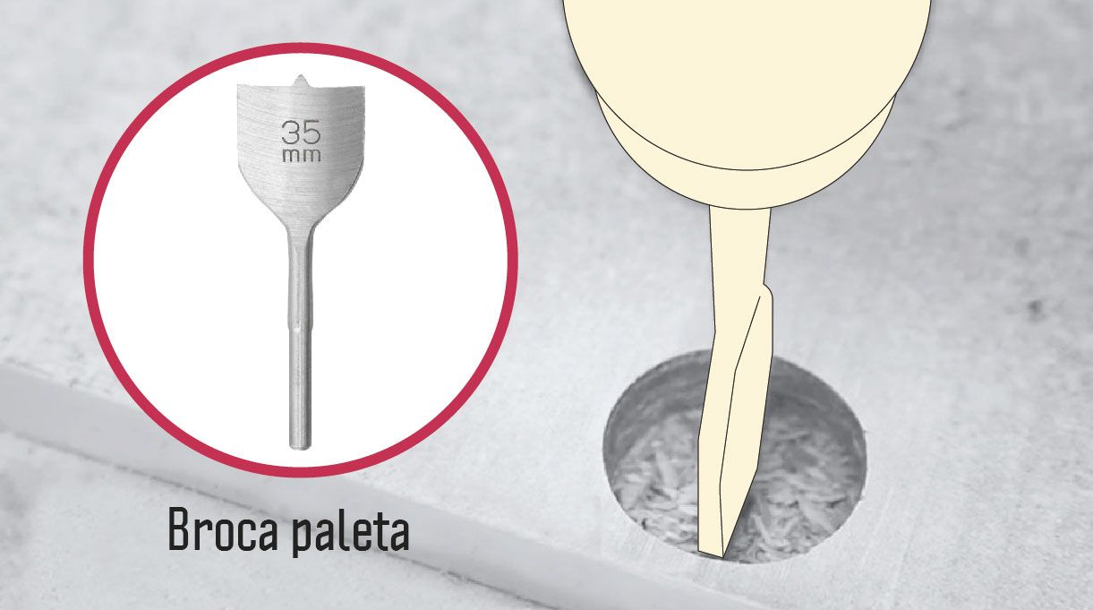 hacer agujero en la puerta con broca paleta para instalar las puertas