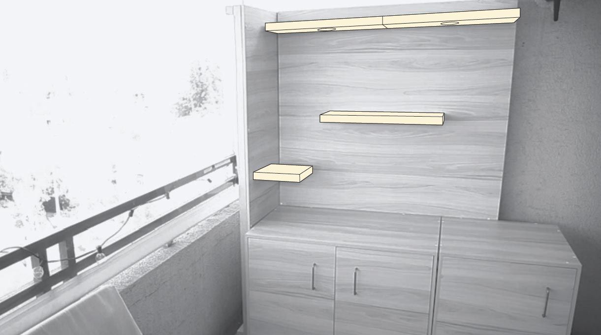 mueble para yoga en casa terminado con repisas