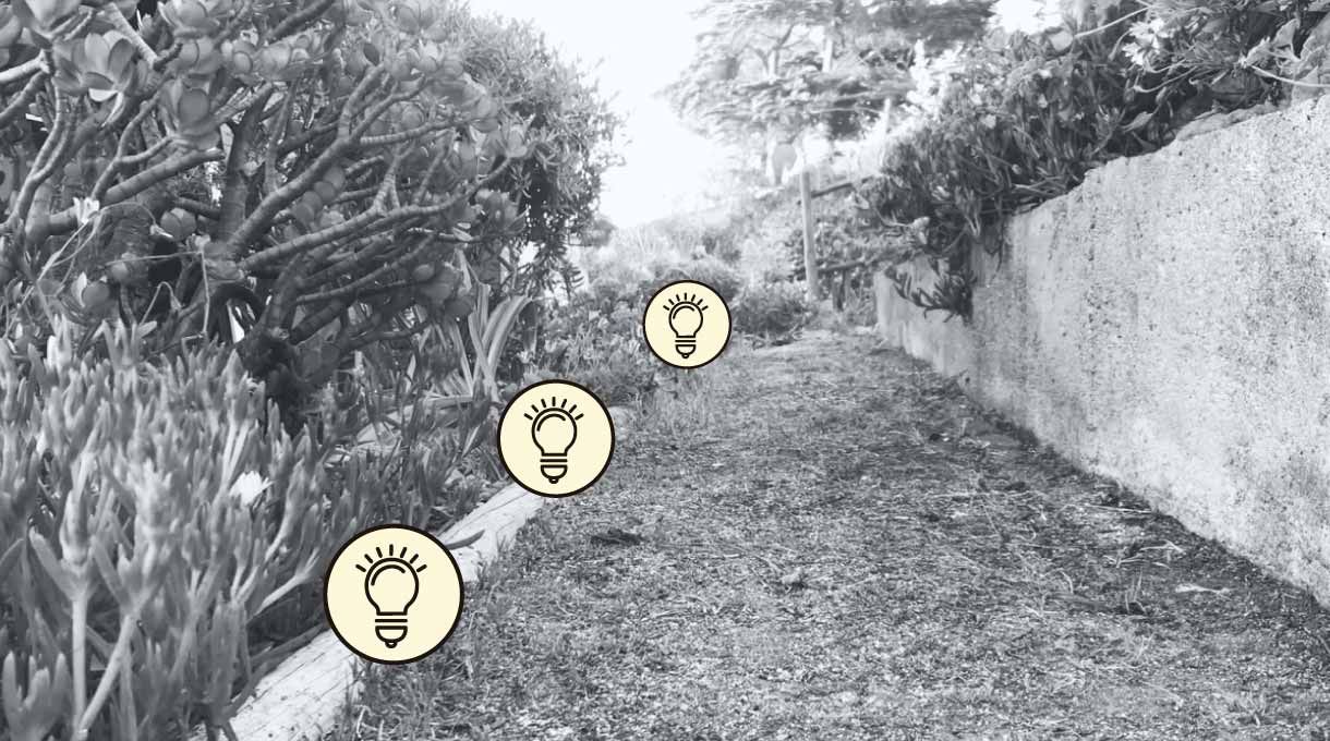 sendero de un jardín iluminado por estacas solares