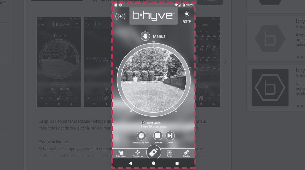 Imagen de la aplicación de celular para controlar el programador de riego automático