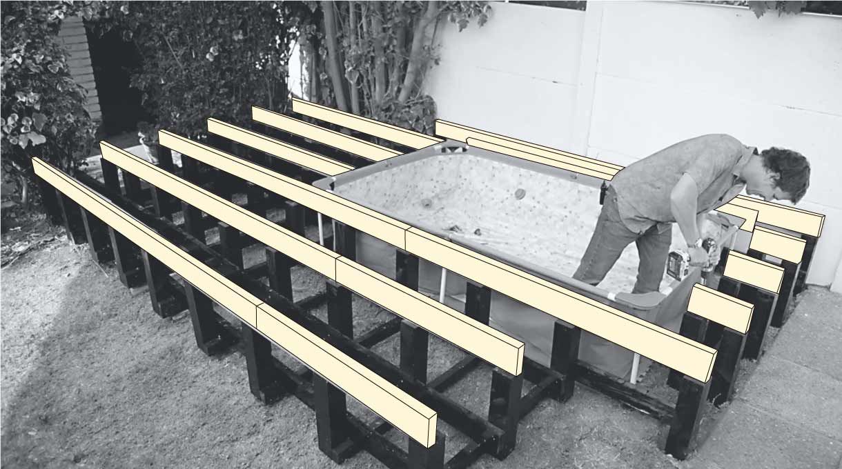 estructura interior del deck de madera armada
