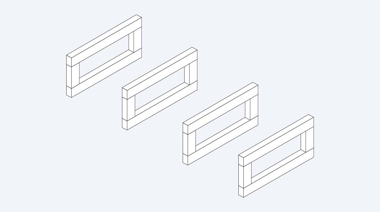 cuatro estructuras para formar el sillón en L