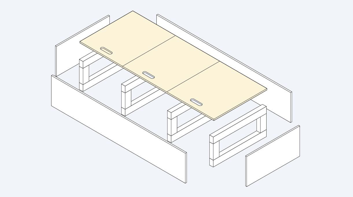 Cortes del mueble en L con las tapas