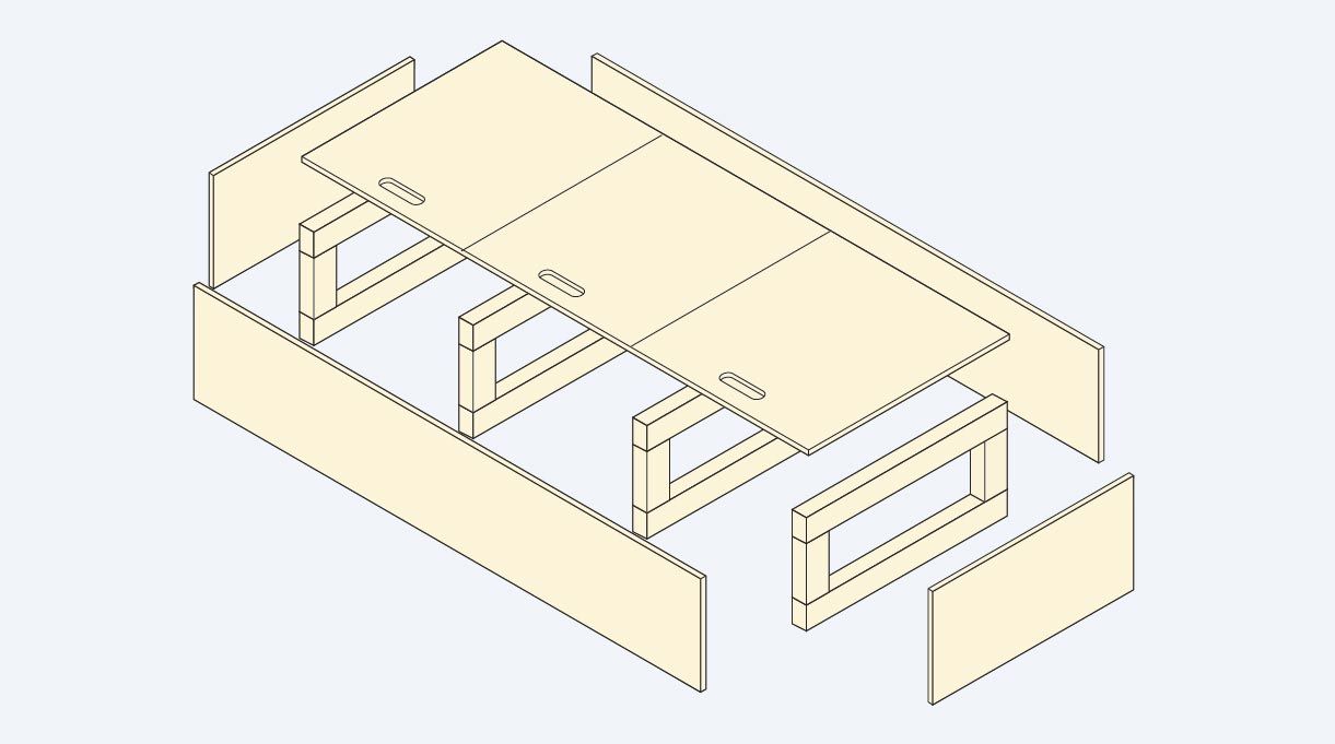 armar la base y las 4 estructuras del mueble en L
