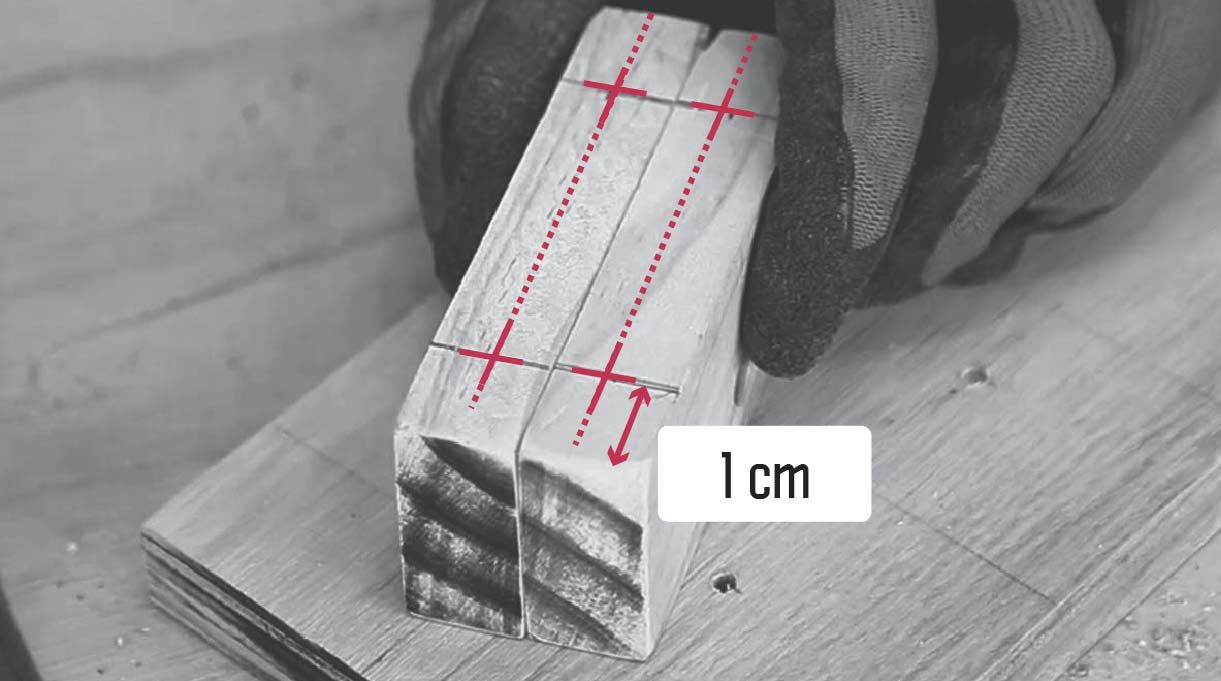 marcar los soportes a 1 cm desde cada borde