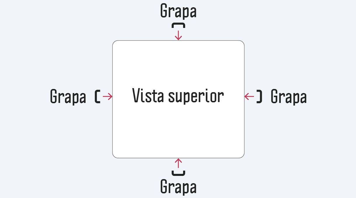 engrapar la tela del asiento de la silla en forma de cruz, por los costados