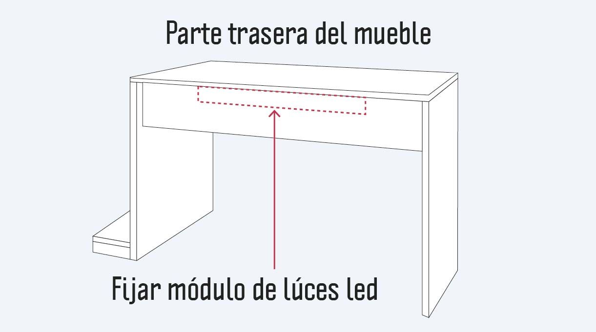 parte trasera del escritorio gamer donde se fija el módulo de luces led