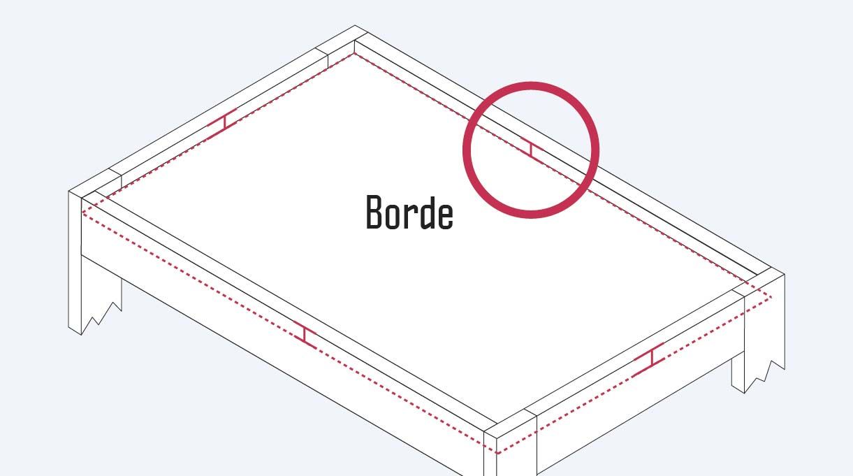 borde sobrante hacia arriba de la bandeja superior