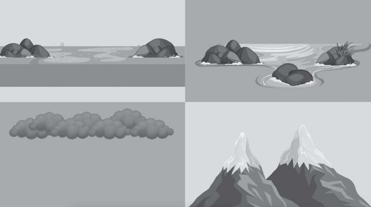 curso de agua, nubes negras y y cima de montañas