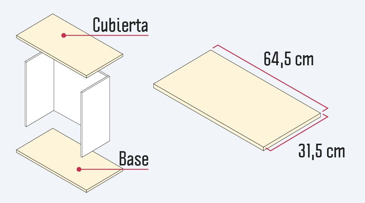 medidas de la cubierta y la base del mueble organizador
