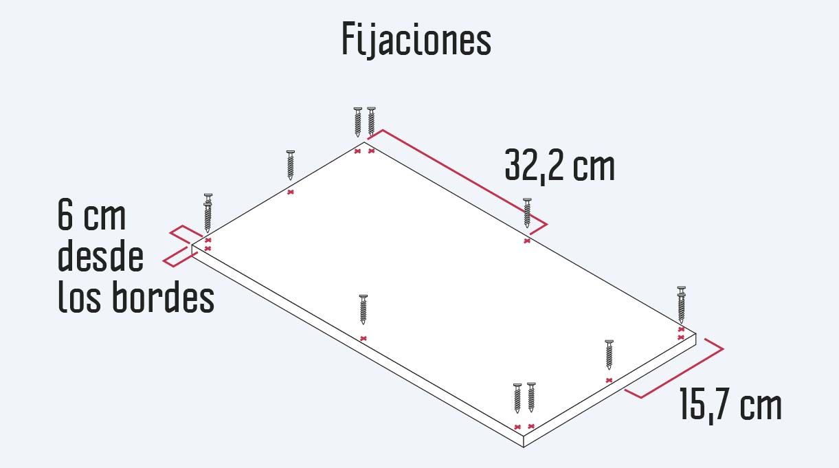 fijaciones para unir los laterales y la trasera con la cubierta y la base
