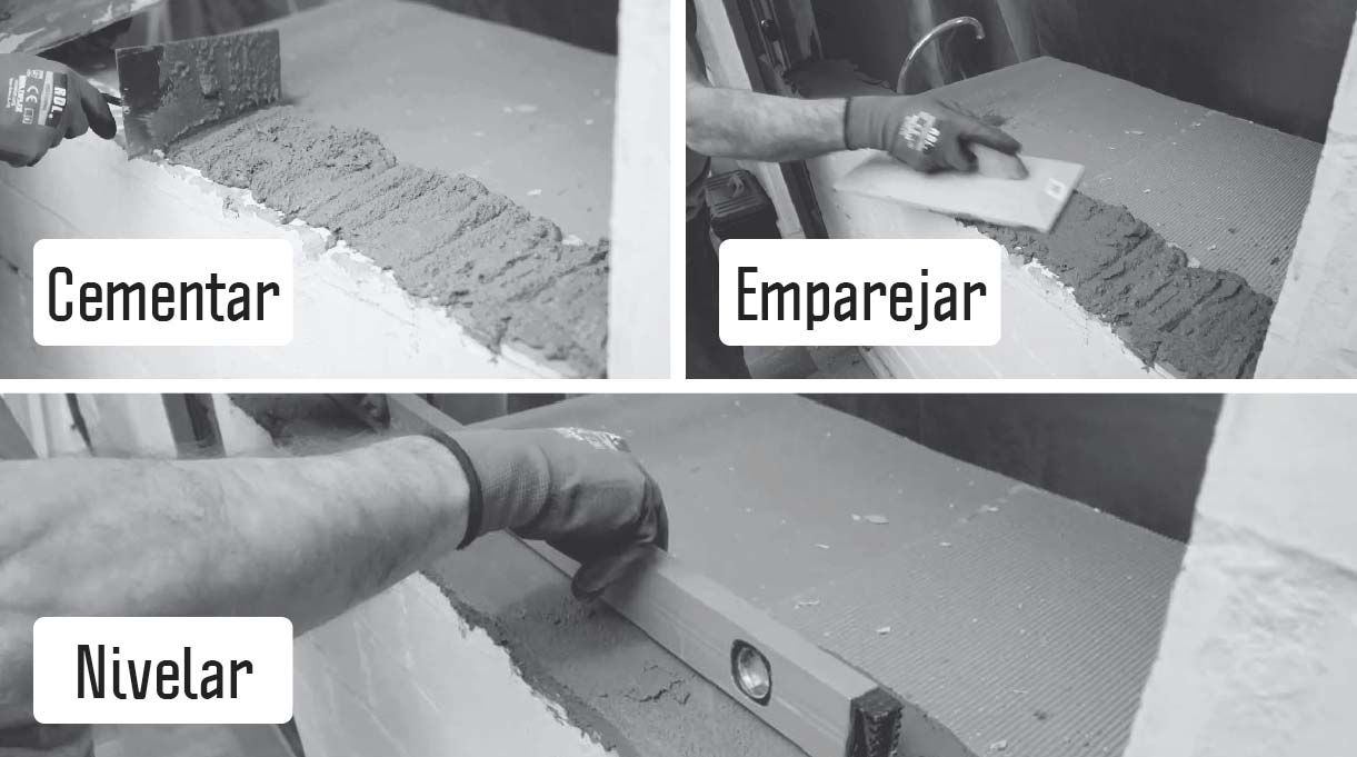 cementar, emparejar y nivelar el vano
