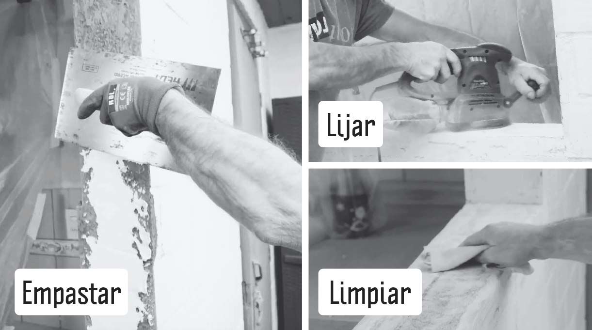 empastar, lijar y limpiar el vano