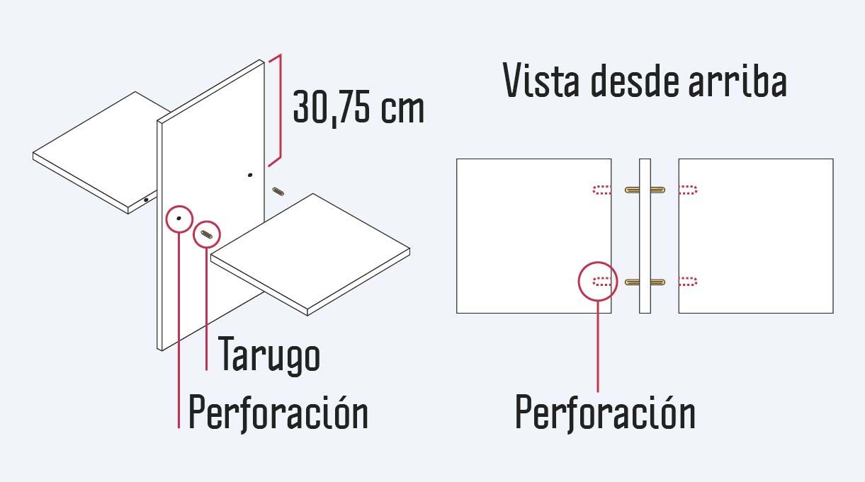perforaciones a hacer en los laterales y vertical