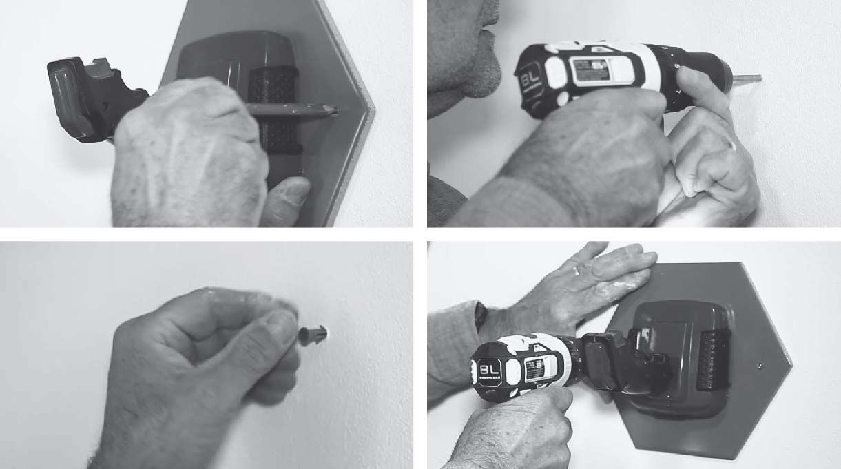 marcar en el muro donde van las perforaciones para instalar el joystick, perforar con el taladro, colocar tarugos y tornillos