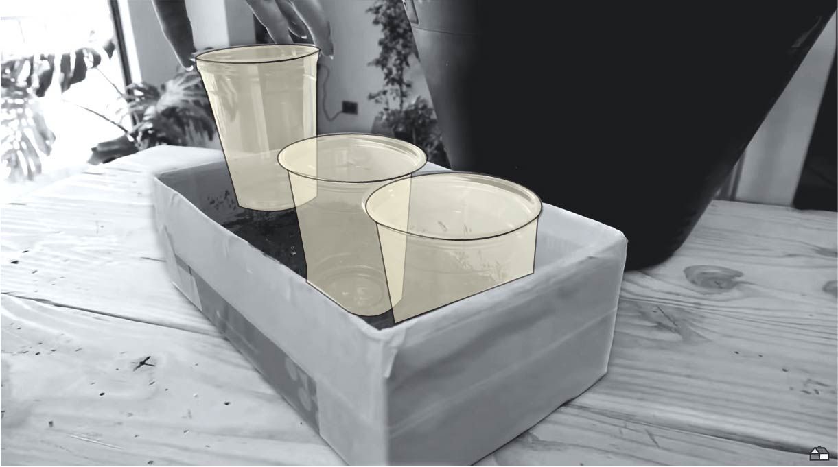 colocar los 3 vasos uno al lado del otro encima de los cilindros