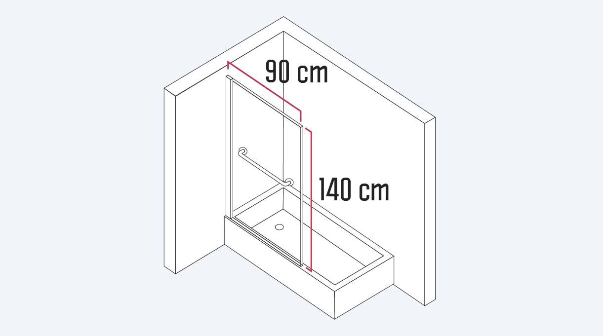 mampara de vidrio para ducha mide 140 cm de alto y 90 de largo