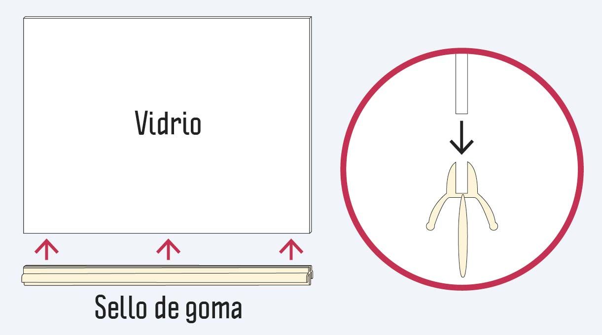 instalar el sello de goma en el borde inferior del vidrio