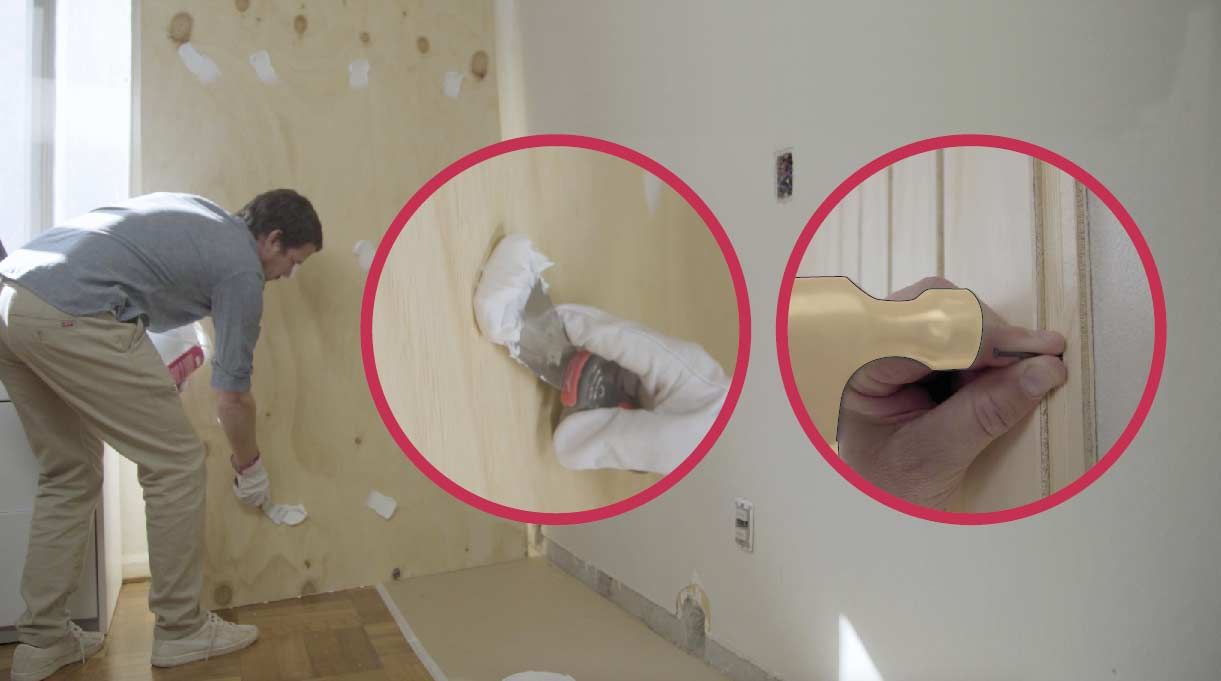 fijar las planchas de terciado con adhesivo de montaje esparcido con espátula