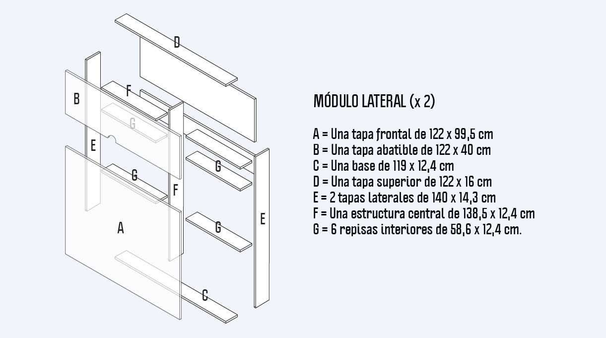 cortes para los dos módulos laterales del maxi respaldo para cama