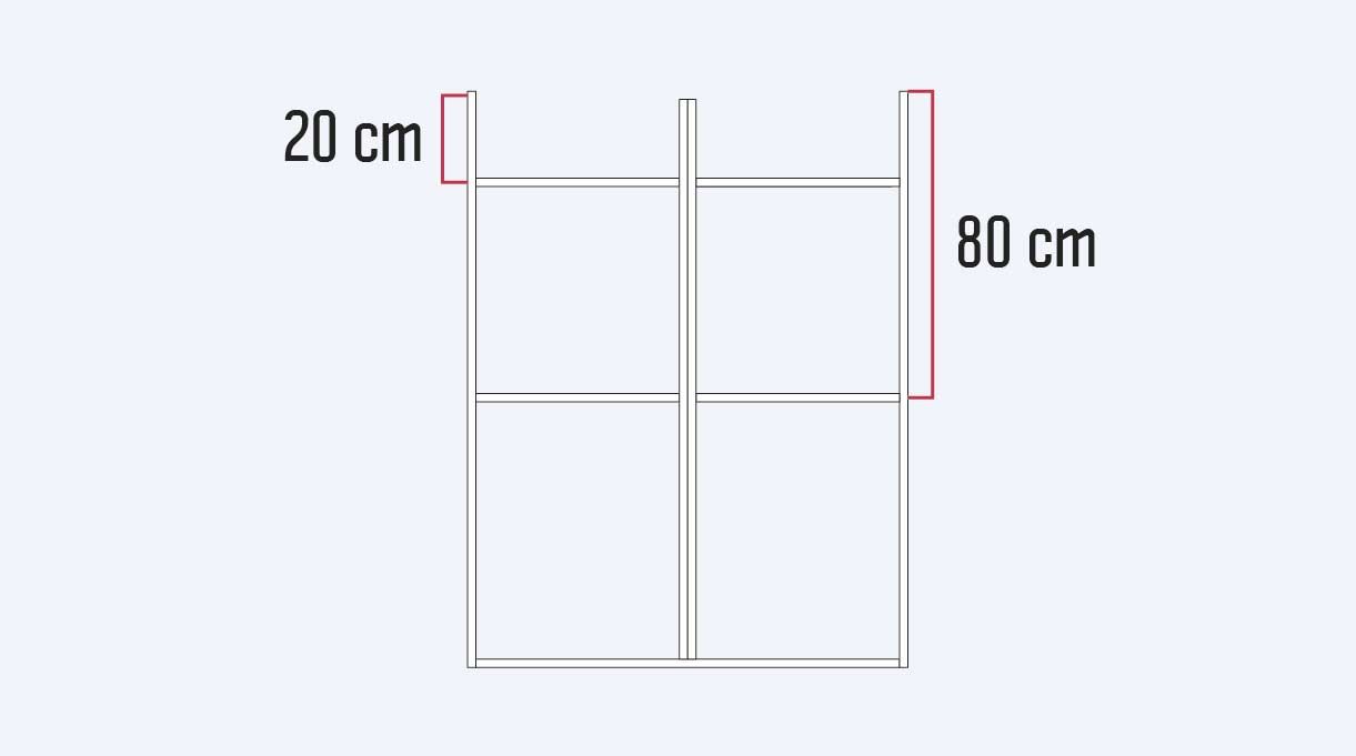 Un primer horizontal va a los 20 cm y el segundo a 80 cm desde el borde superior