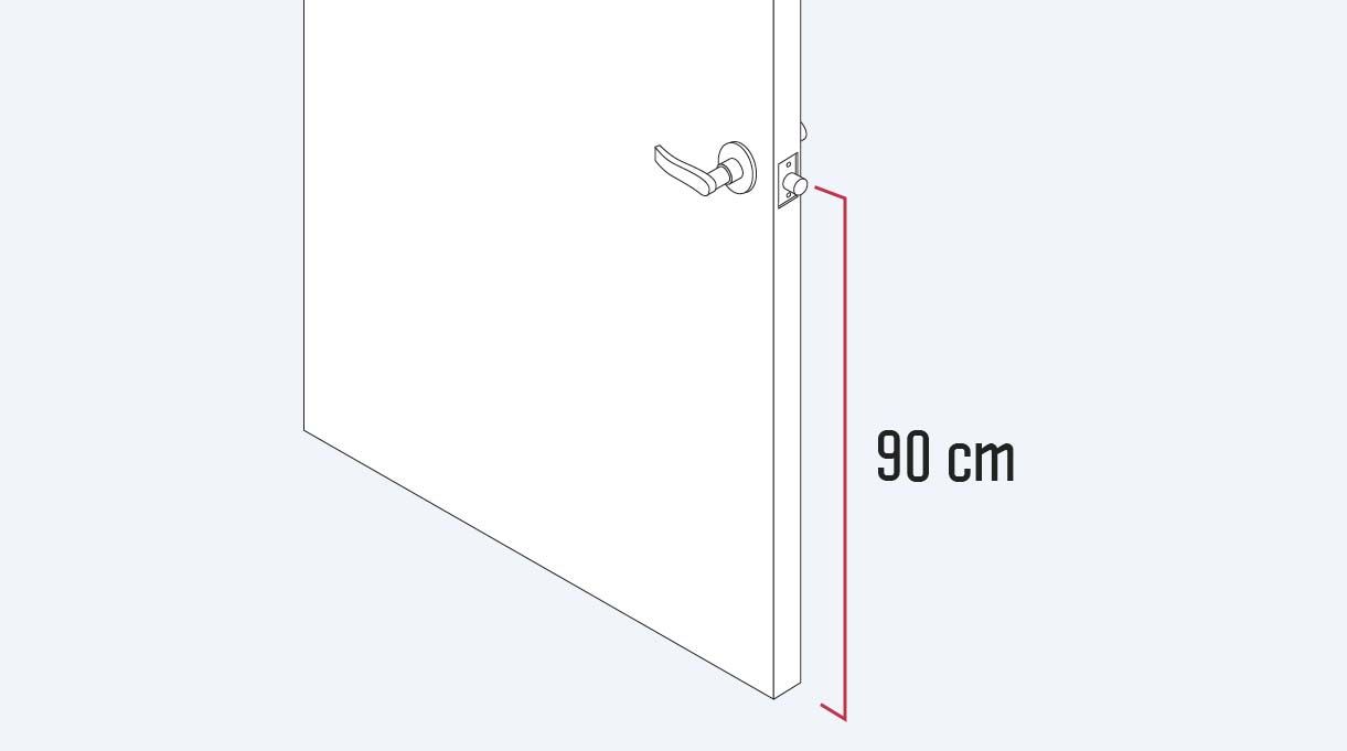 La altura recomendada del pestillo es de 90 cm desde el piso para la accesibilidad universal