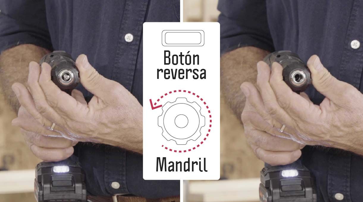 Para abrir y cerrar el mandril de taladros atornilladores de 12 V, debes tomarlo firmemente y accionar la reversa para abrirlo e insertar la broca