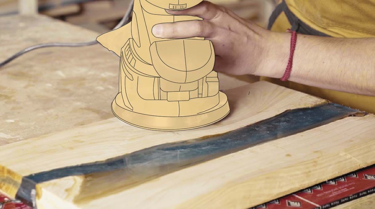 Lijar con escala de lijado la tabla de picar con resina