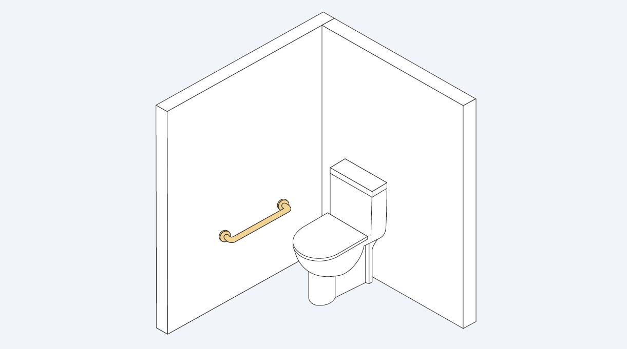WC y barra de seguridad recta instalada en el muro