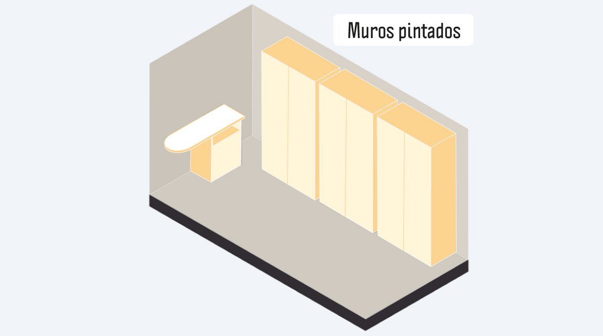 imagen de los muros pintados, los clósets y la tabla de planchado de la logia renovada