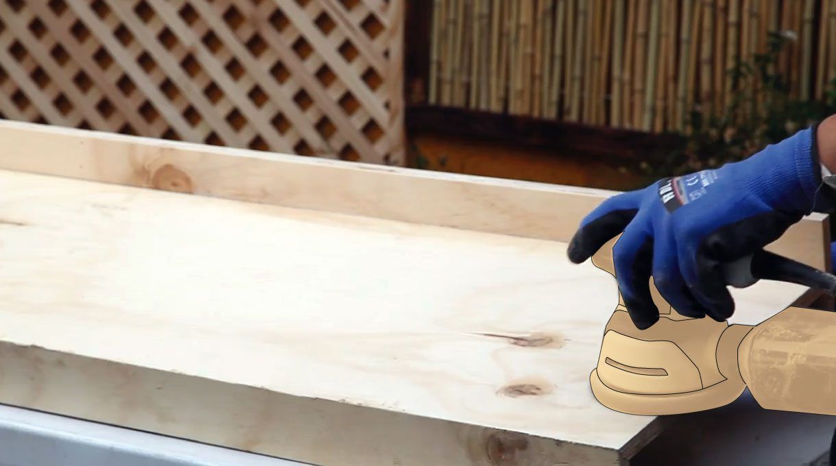 Gráfica muestra una lijadora eléctrica lijando madera