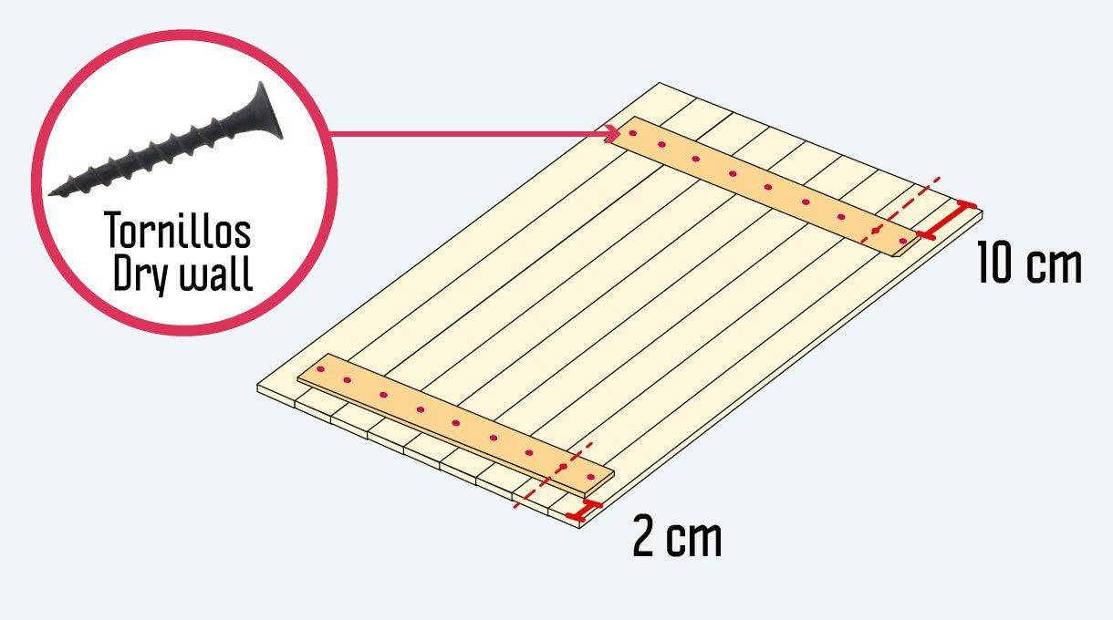 Gráfica de listones, en donde se usan los tornillos Dry Wall a 10 cm y a 2 cm