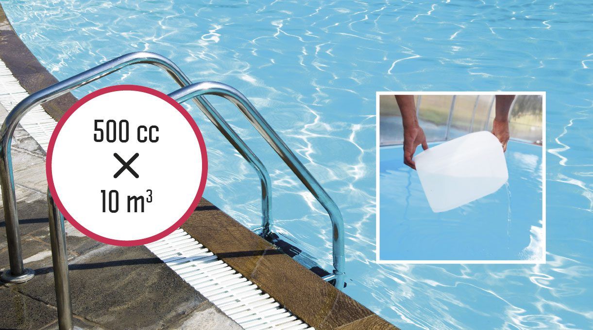 Dosis cloro líquido: 500 cc x 10 m3