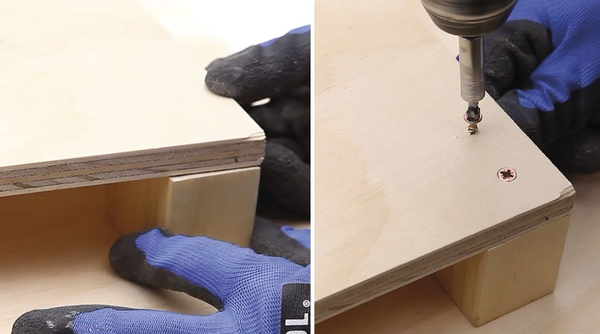 Tacos en los extremos del tablero, y fijación con 2 tornillos drywall de 2” por cada uno.