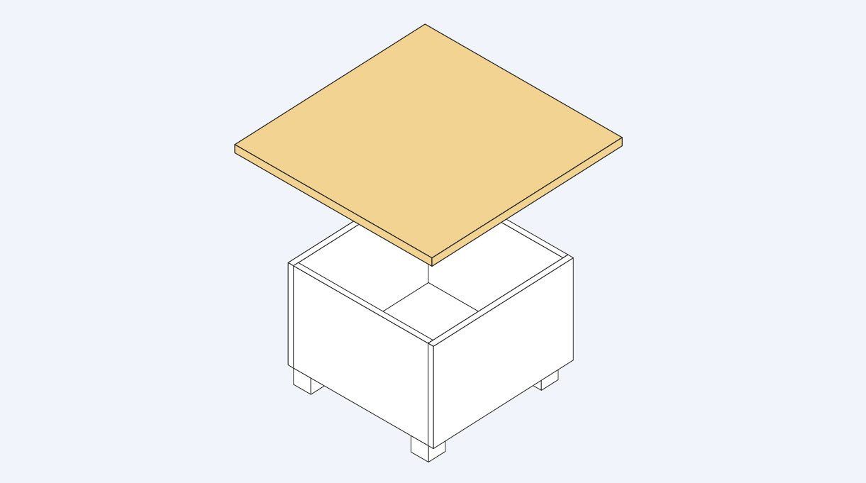 Gráfica de la instalación de la superficie del sillón sobre el cajón